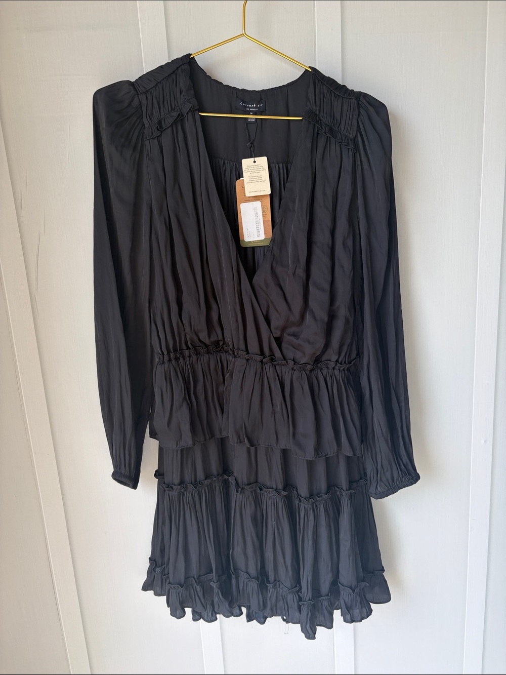 Current Air Black Long-Sleeve Tiered V-Neck Dress